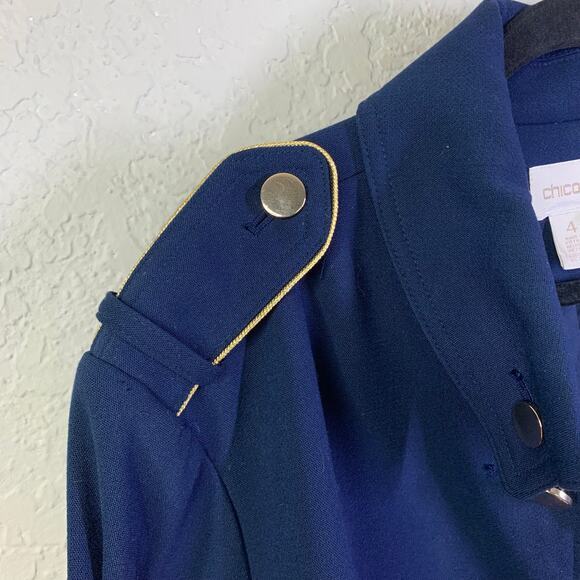 CHICO'S Blazer Military Sargent Pepper Hidden Hook Eye Closure Gold Piping Trim - Picture 9 of 15